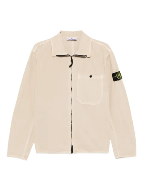 Stone Island 1200014 organic panama cotton old-effect comfort-fit zip-up overshirt with pocket Neutrals L1S151200014S0184