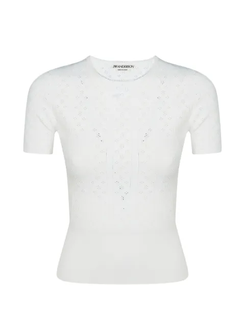 JW Anderson pointelle-knit bow-detail T-shirt White KW1477YN0309
