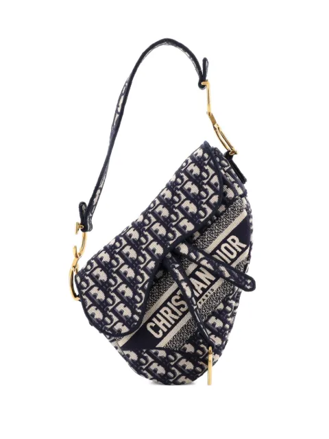 Christian Dior Pre-Owned Saddle Handbag Logo Embroidered Oblique Canvas Medium shoulder bag Blue X96MG0XEILK47Q08