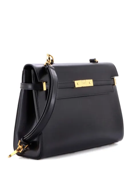 Saint Laurent Pre-Owned Manhattan Top Handle Flap Bag Canvas with Leather Medium satchel Black FVIKYHISTGFM0XP1