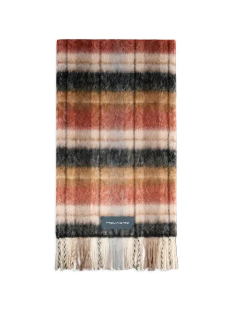 PIQUADRO check-pattern fringed scarf Red SC6583SC22ROE