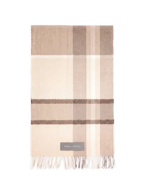 PIQUADRO check-pattern fringed scarf Neutrals SC6586SC22