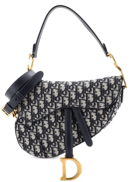 Christian Dior Pre-Owned Saddle Handbag with Strap Oblique Canvas Medium shoulder bag Blue DI0GWW4X7CXWOWL8