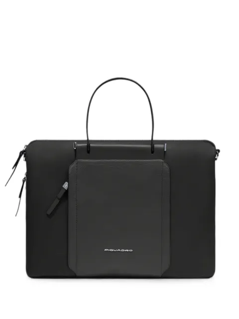 PIQUADRO logo-plaque leather-trim briefcase Black CA4021W92T