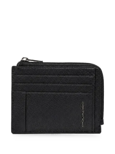 PIQUADRO logo-plaque zipped card holder Black PP4822S134RN