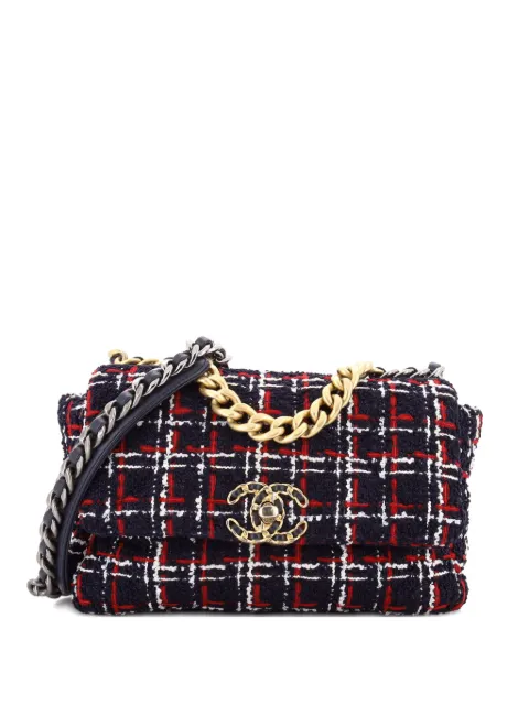CHANEL Pre-Owned 19 Flap Bag Quilted Tweed Medium crossbody bag Blue VCZBGD0YHJNVFZ63