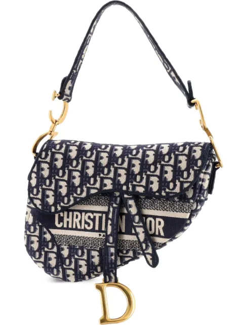 Christian Dior Pre-Owned Saddle Handbag Logo Embroidered Oblique Canvas Medium shoulder bag Blue XZYU33QHU1MNXCL5
