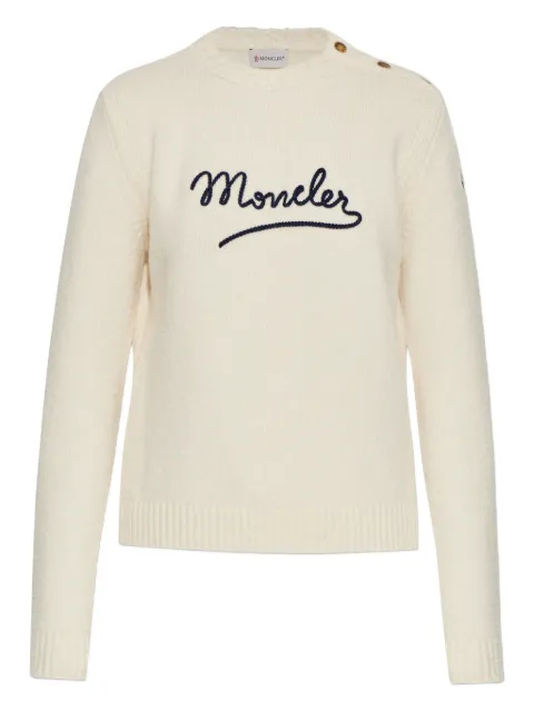 Moncler logo-embroidered button-detail sweatshirt Neutrals L10939C00010M9202