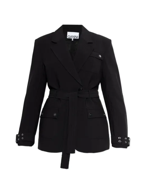 GANNI notched-lapel belted jacket Black A1020025