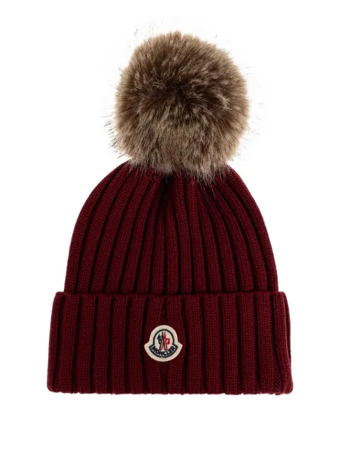 Moncler pompom ribbed beanie Red L20933B00039A9327