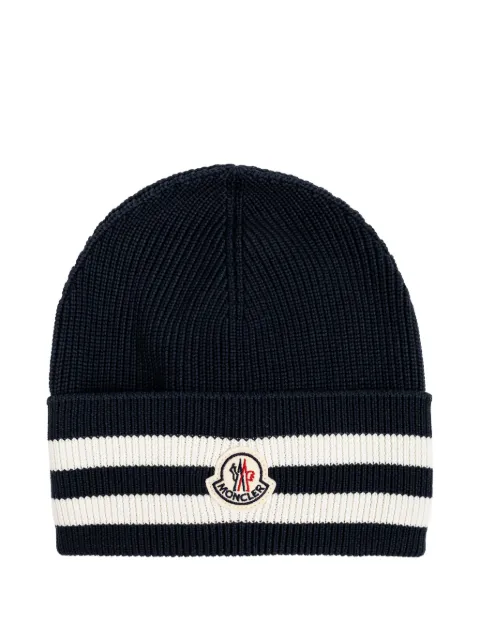 Moncler striped logo-patch beanie hat Blue L10913B00019M1393