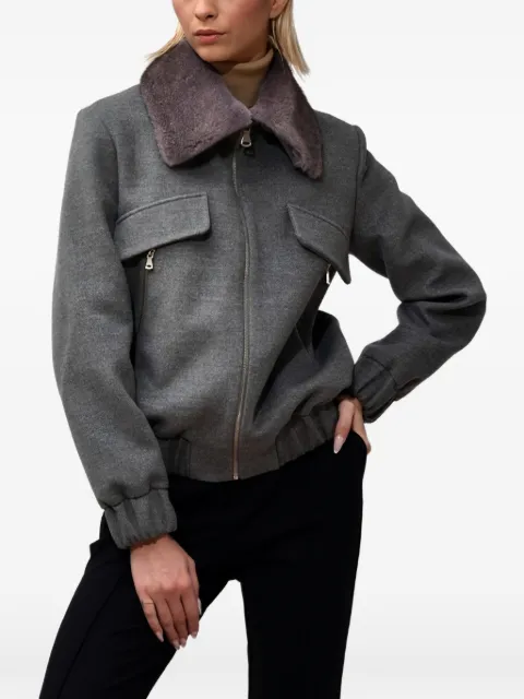 Poche Paris faux-fur-collar zip-up jacket Grey WW2406GREY