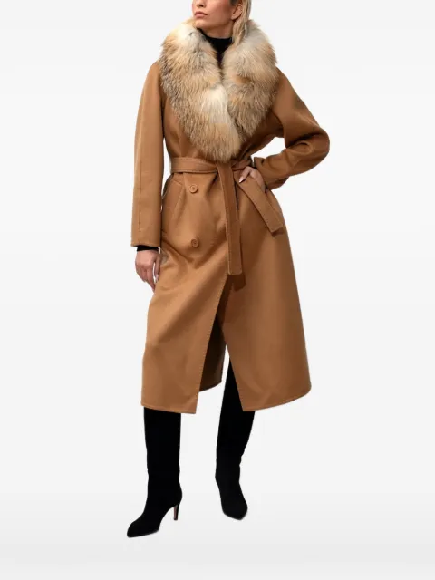 Poche Paris fur collar belted jacket Brown WW260CAMEL