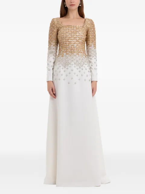 Dina Melwani gold silver ombré crystal-embroidered gown White DM250252105