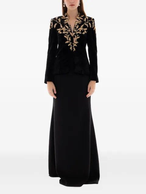 Dina Melwani embroidered velvet maxi dress Black DM250248207