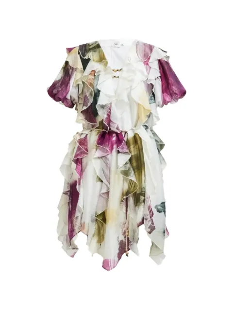 Aje Voyager ruffled printed mini dress White 26RE5025