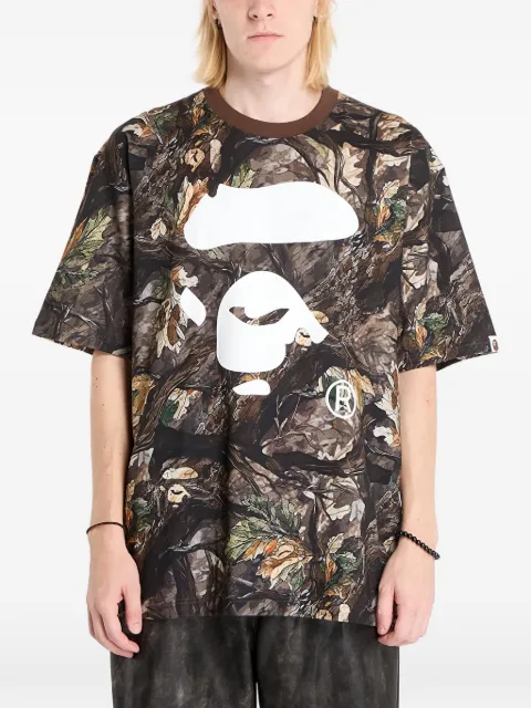 A BATHING APE® tree edge camouflage ape face T-shirt Brown 001CSL801012MBRW