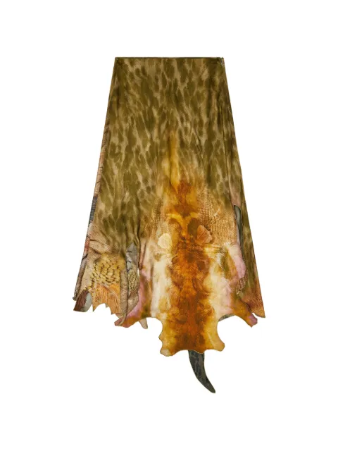Diesel O-Torn asymmetric animal-print skirt Green A223230TJBN