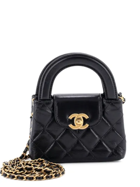 CHANEL Pre-Owned Kelly Top Handle Shopping Bag Quilted Shiny Aged Calfskin Nano crossbody bag Black RIEOSFC230UYOTJP
