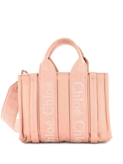 Chloé Pre-Owned Woody Convertible Recycled Nylon Small tote bag Pink 9AD4A0NK8J8L5HI3