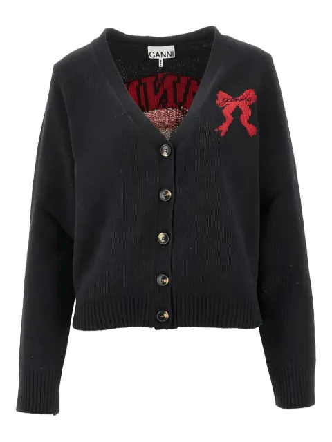 GANNI bow V-neck cardigan Grey A1070090
