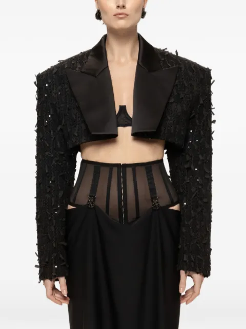NISSA sequin cropped blazer Black SS16338BLACK