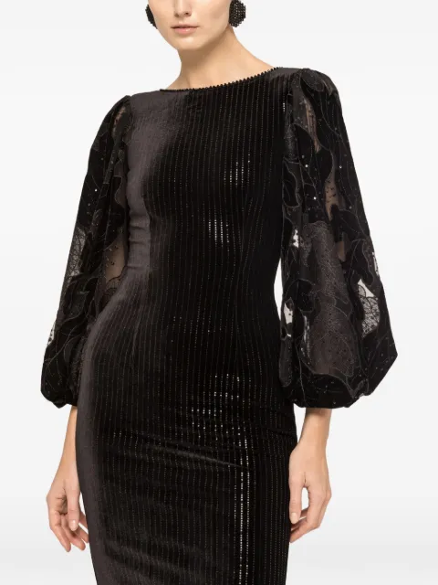 NISSA sequin-detailed velvet midi dress Black RS16232BLACK