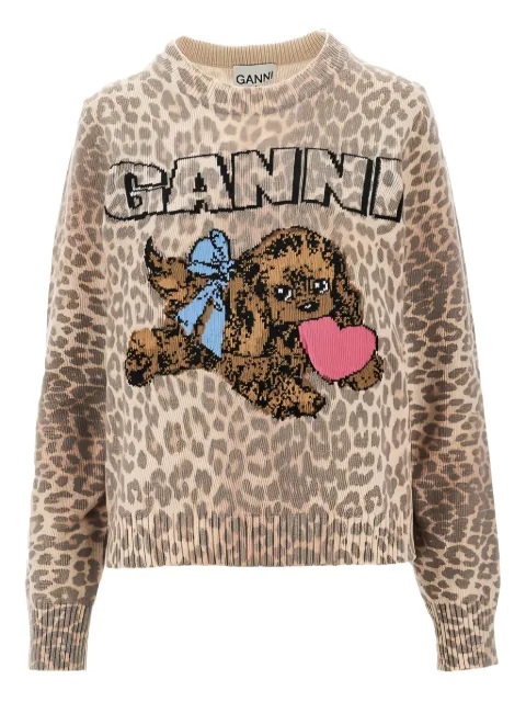 GANNI leopard appliqué sweater Neutrals A1070147