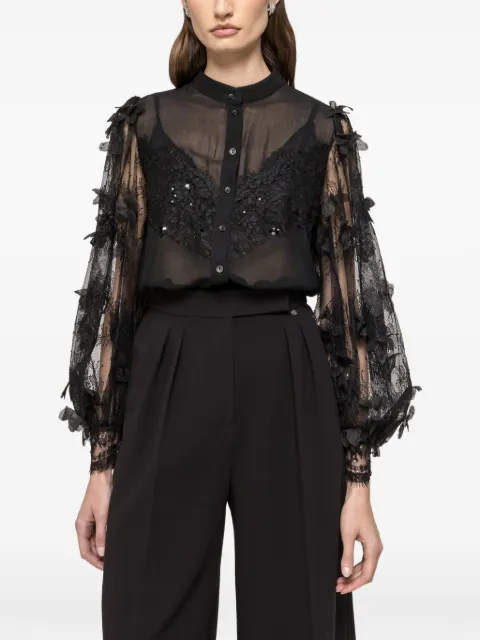 NISSA floral lace shirt Black CS16109