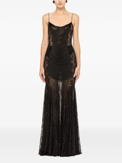 NISSA fringed lace maxi dress Black RRS16297BLACK