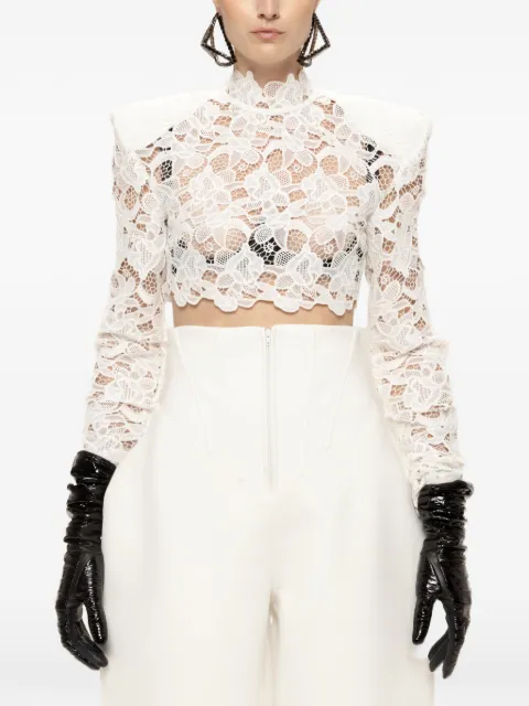 NISSA structured-shoulder lace crop top White TOP16305