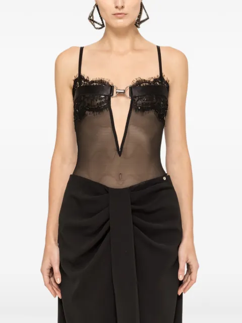 NISSA lace-trimmed tulle bodysuit Black BODY16134