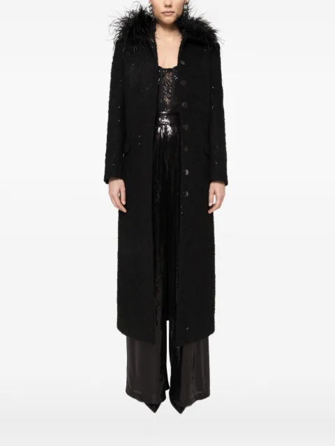 NISSA feathers detail bouclé coat Black RG16080