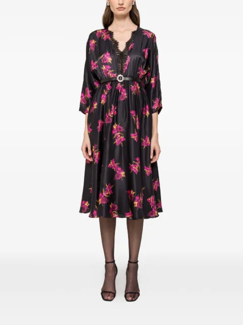 NISSA lace floral-print midi dress Black RC16352