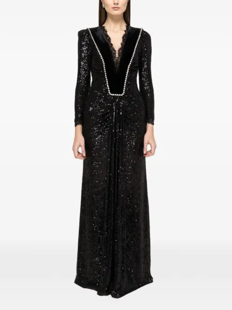 NISSA crystal-embellished sequin maxi dress Black RS16089