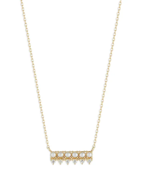 Mateo The Little Things pearl and diamond horizontal bar necklace Gold THELITTLETHINGSPEARLANDDIAMONDHORIZONTALBARNECKLACE