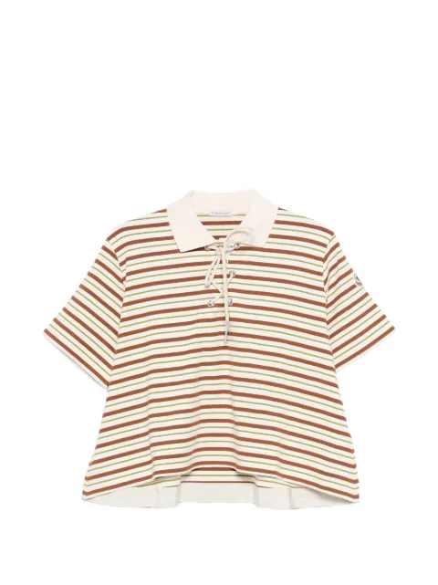 Moncler striped tie polo top Neutrals L10938A0000289BCK