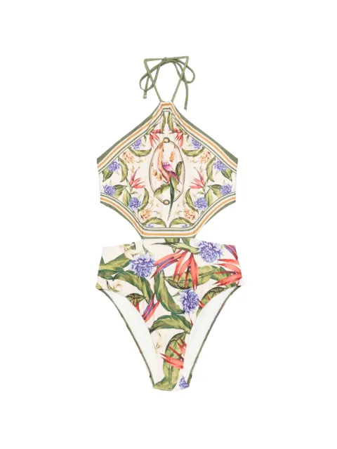 FARM Rio Strilitzia cut-out floral-print swimsuit Neutrals 260203015