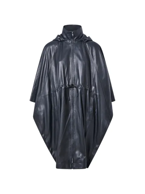 Yves Salomon hooded waterproof leather cape Black 26EFC03104L05W