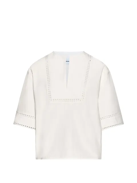 Yves Salomon leather detail poplin blouse White 26EYH03860COAP