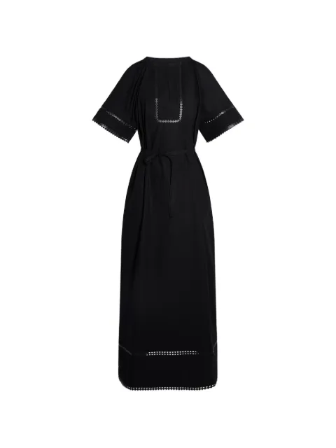 Yves Salomon short-sleeve leather-detail maxi dress Black 26EYR03740COAP