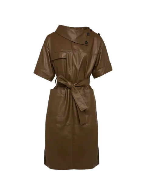 Yves Salomon asymmetric belted leather midi dress Brown 26EYR23110APAR