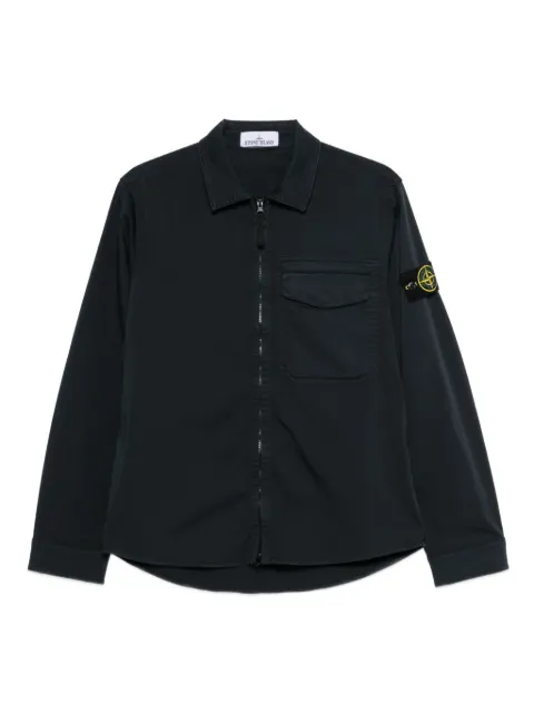 Stone Island 1200015 stretch organic cotton satin regular-fit overshirt with concealed zip Blue L1S151200015S0012