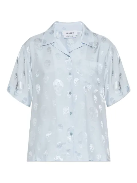 Alexander McQueen skull-print button shirt Blue 839591QGABJ