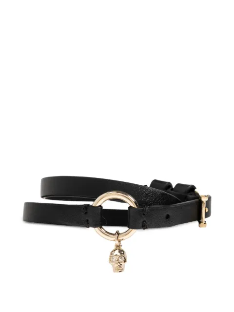 Alexander McQueen skull-charm leather bracelet Black 8571481AAWH