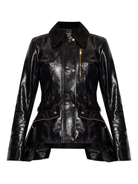 Alexander McQueen corduroy-collar leather jacket Black 858198Q5AQW