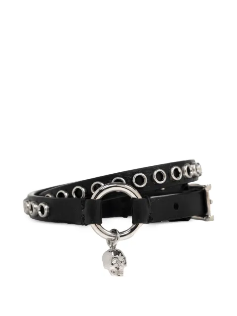 Alexander McQueen skull-charm leather bracelet Black 8571481AAWI