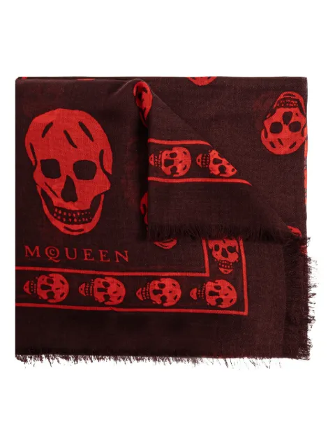 Alexander McQueen skull-pattern fringed scarf Brown 8078894943Q