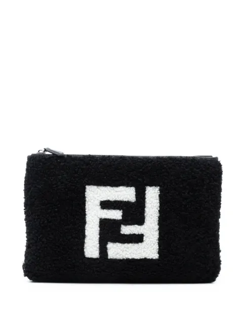 Fendi Pre-Owned 2010-2025 Shearling FF Flat Pouch clutch bag Black NHR5Y8AGCG7WWD82