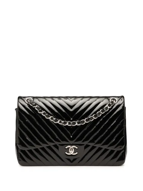 CHANEL Pre-Owned 2015-2016 Jumbo Classic Chevron Patent Double Flap shoulder bag Black EMVZJ04TYMUWJKLM